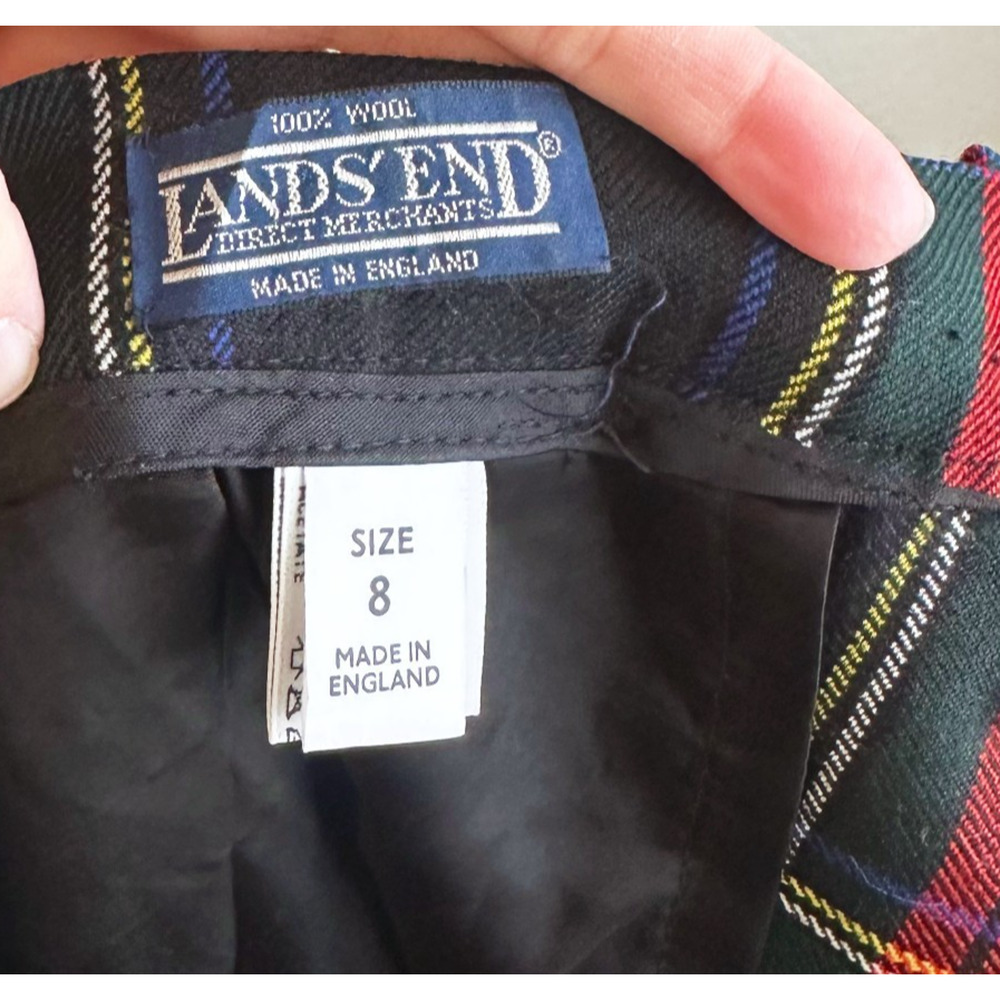 VTG Land's End 100% Wool Tartan Plaid Skirt 8 Made In England Preppy Academia - Picture 5 of 9
